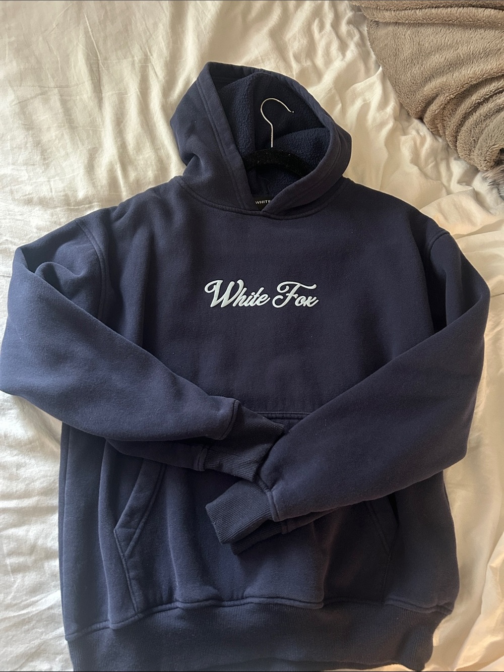 White Fox Boutique Navy Script Logo Hoodie